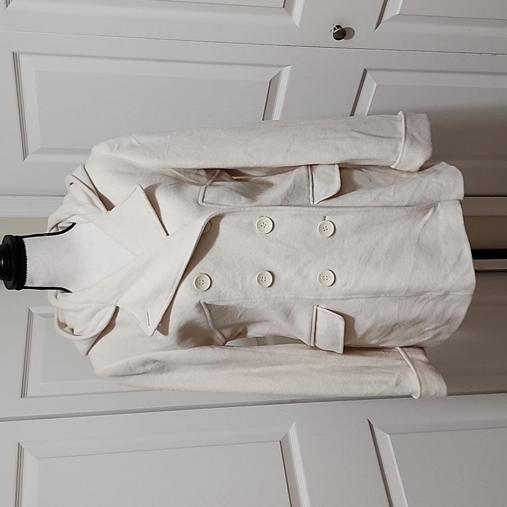 Mackintosh Winter White Wool blend lined Pea Coat w/ Hood Medium